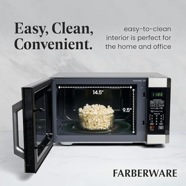 Farberware Countertop Microwave 1100 Watts, 1.6 cu ft - Smart Sensor Microwave Oven With LED Lighting and Child Lock - Perfect for Apartments and Dorms - Easy Clean - Stainless Ste