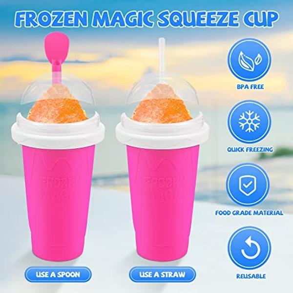 Slushy Maker Cup,Magic Quick Frozen Smoothies Cup, Portable Double Layer Slushy Maker Cup, Slushie Machine with Straw and Spoon, Ice Cream Maker Christmas Gifts for Family for Kids