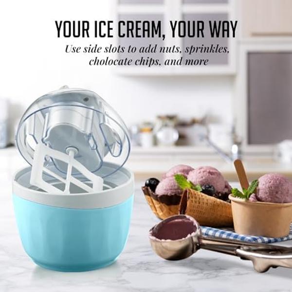OVENTE Electric Ice Cream Maker with Easy-Lock Lid, 1QT Freezer Bowl for Healthy & Homemade Frozen Yogurt, Sorbet and Gelato, Mini Kitchen Appliance Ideal for Summer Desserts for K