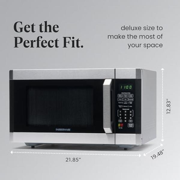 Farberware Countertop Microwave 1100 Watts, 1.6 cu ft - Smart Sensor Microwave Oven With LED Lighting and Child Lock - Perfect for Apartments and Dorms - Easy Clean - Stainless Ste