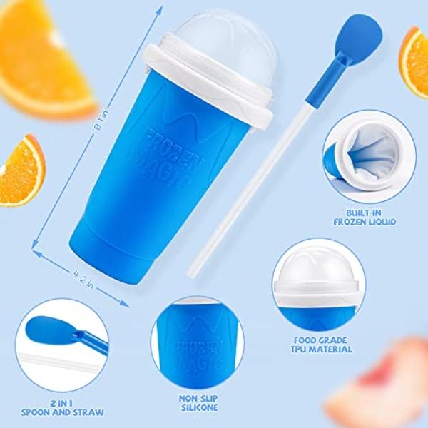 Slushy Maker Cup,Magic Quick Frozen Smoothies Cup, Portable Double Layer Slushy Maker Cup, Slushie Machine with Straw and Spoon, Ice Cream Maker Christmas Gifts for Family Kids and