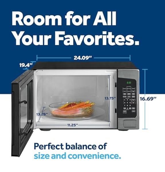 GE GCST10A1WSS 4-in-1 Microwave Oven, 1,050 Watts Air Fryer, Broiler & Convection Mode, Child-Lock Technology, Kitchen Essentials for The Countertop or Dorm Room, 1.0 Cu. Ft, Stain