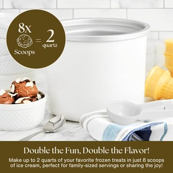 2 Qt Ice Cream Maker Machine - Personal Soft Serve Ice Cream Machine for Home - Use as Icecream Churner, Gelato Maker, Sorbet Maker & Frozen Yogurt Maker - Kitchen Appliances for F