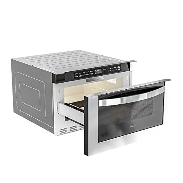 KoolMore KM-MD-1SS 24 Inch Stainless-Steel Microwave Drawer Capacity, 1000W Power with 10 Custom Cooking Levels, Memory, and Timer Functions, Wall-Mounted with Flat Bottom, 24 in/1