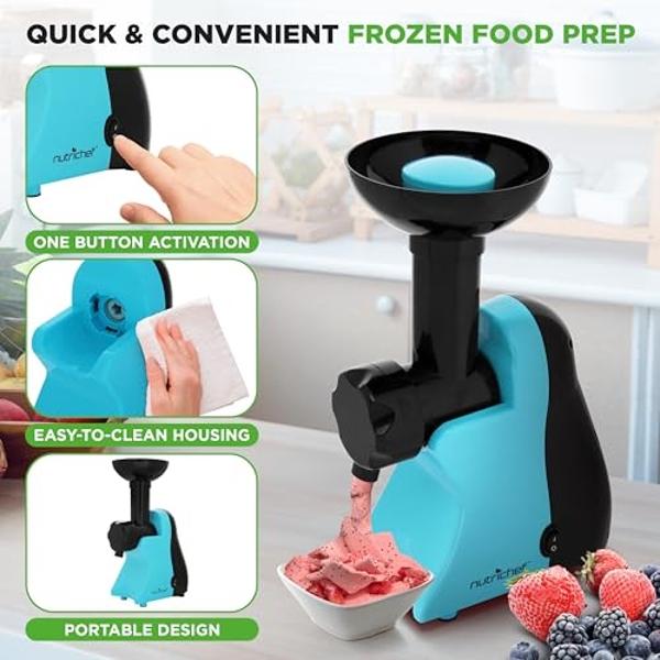NutriChef Electric Frozen Fruit Dessert Maker - Fruit Sorbet Machine - Make Ice Cream, Dessert, Gelato, Smoothies, Slushies & Frozen Yogurt - Includes Food Plunger & Recipe Book - 