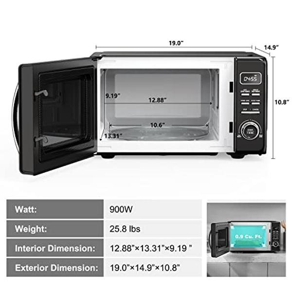Galanz GLCMKZ09BKR09 Retro Countertop Microwave Oven with Auto Cook & Reheat, Defrost, Quick Start Functions, Easy Clean with Glass Turntable, Pull Handle, 0.9 cu ft, Black
