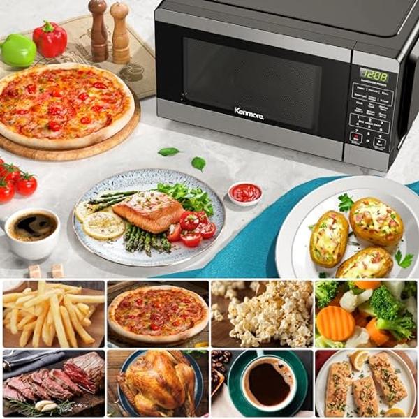 Kenmore KMCMWP09S2-09 Countertop Microwave 6 Auto-Preset Menus, Child Lock, Defrost & Express Cooking Features, 900 Watt, 0.9 Cu Ft, Stainless Steel