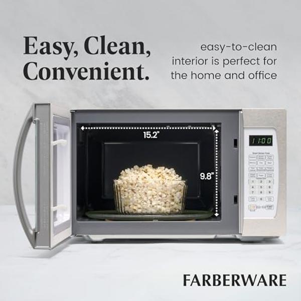 Farberware Countertop Microwave 1100 Watts, 1.3 cu ft - Smart Sensor Microwave Oven With LED Lighting and Child Lock - Perfect for Apartments and Dorms - Easy Clean Retro White, Pl