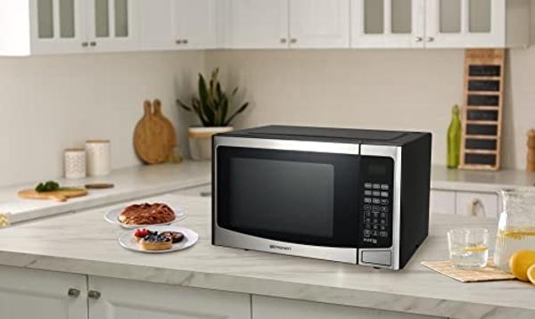 Emerson MWI1212SS Countertop Microwave Oven with Inverter and Button Control, LED Display 1000W 10 Power Levels, 8 Auto Menus, Glass Turntable and Child Safe Lock, 1.2 Cu. Ft, Stai