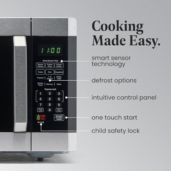 Farberware Countertop Microwave 1100 Watts, 1.6 cu ft - Smart Sensor Microwave Oven With LED Lighting and Child Lock - Perfect for Apartments and Dorms - Easy Clean - Stainless Ste