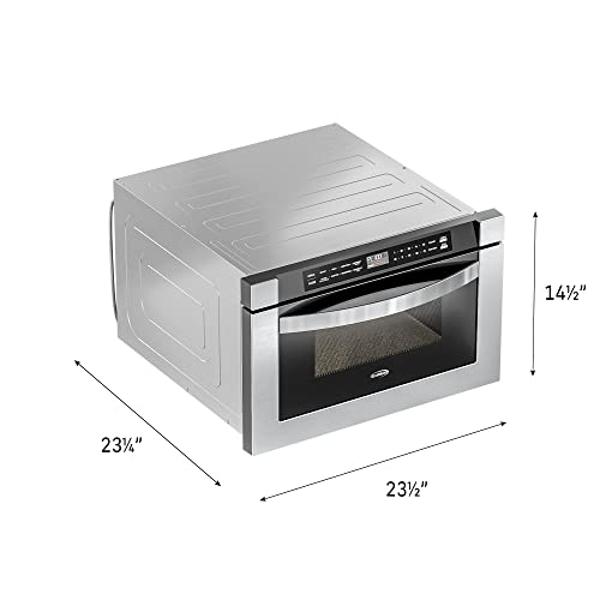 KoolMore KM-MD-1SS 24 Inch Stainless-Steel Microwave Drawer Capacity, 1000W Power with 10 Custom Cooking Levels, Memory, and Timer Functions, Wall-Mounted with Flat Bottom, 24 in/1