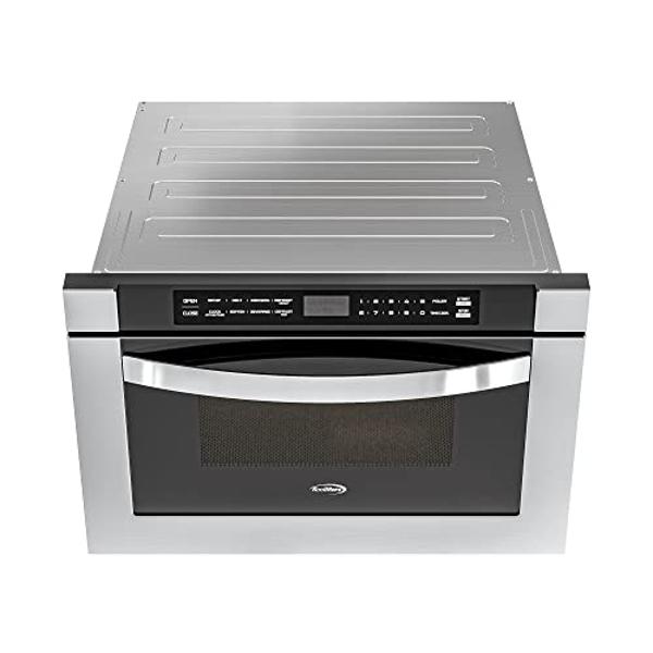 KoolMore KM-MD-1SS 24 Inch Stainless-Steel Microwave Drawer Capacity, 1000W Power with 10 Custom Cooking Levels, Memory, and Timer Functions, Wall-Mounted with Flat Bottom, 24 in/1