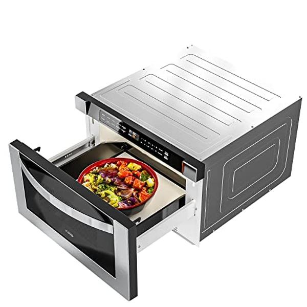 KoolMore KM-MD-1SS 24 Inch Stainless-Steel Microwave Drawer Capacity, 1000W Power with 10 Custom Cooking Levels, Memory, and Timer Functions, Wall-Mounted with Flat Bottom, 24 in/1