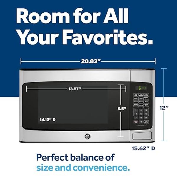 GE JES1145SHSS Microwave Oven, Compact 1.1 Cubic Ft, 950-watt Capacity, 6 Auto Cooking Settings, Kitchen Essentials for The Countertop, Dorm Room or Apartment, Stainless Steel, Old