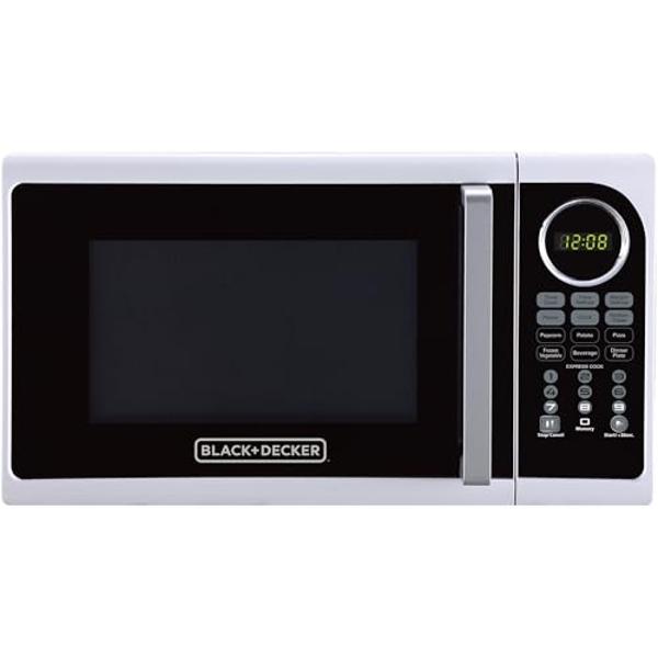 BLACK+DECKER Countertop Microwave Oven 0.9-Cu. Ft. 900-Watt with Pull Handle, LED Lighting, Child Lock, White