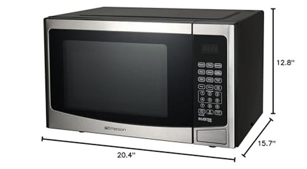 Emerson MWI1212SS Countertop Microwave Oven with Inverter and Button Control, LED Display 1000W 10 Power Levels, 8 Auto Menus, Glass Turntable and Child Safe Lock, 1.2 Cu. Ft, Stai