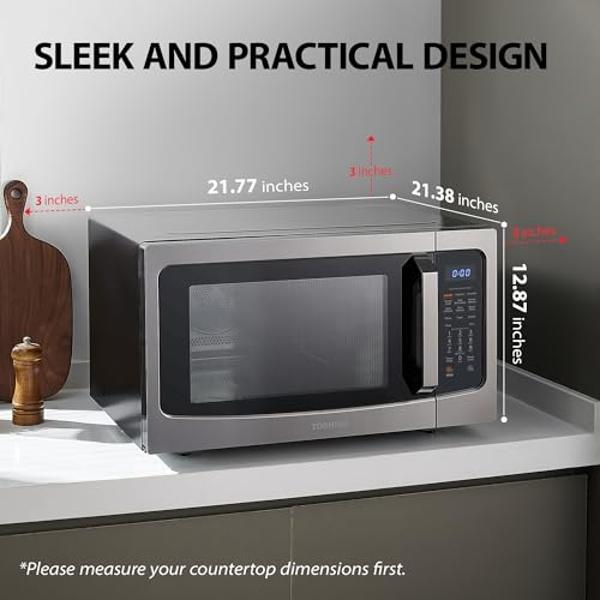 Toshiba Air Fryer Combo 4-in-1 Countertop Microwave Oven, Smart Sensor, Convection, Mute Function, Position Memory 13.6" Turntable, 1.5 Cu Ft, 1000W, Black, ML-EC42P(BS)