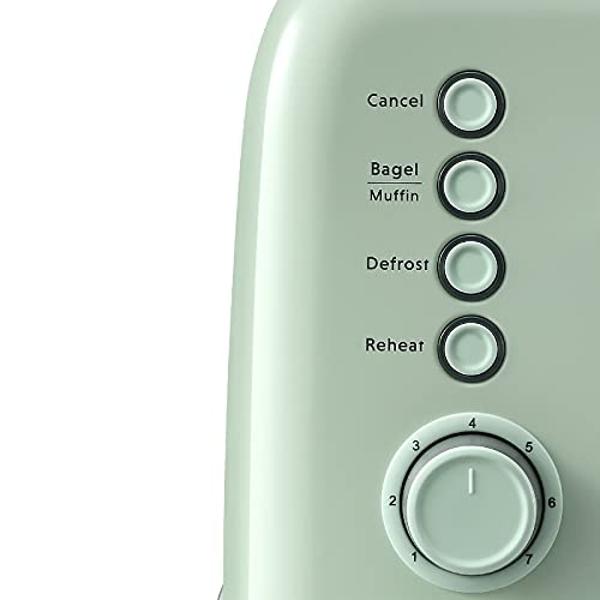 BUYDEEM DT620 2-Slice Toaster, Extra Wide Slots, Retro Stainless Steel with High Lift Lever, Bagel and Muffin Function, Removal Crumb Tray, 7-Shade Settings,Cozy Greenish