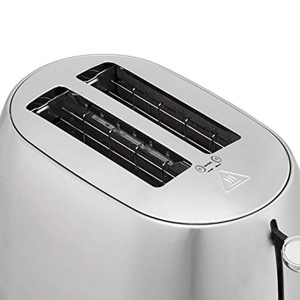 Amazon Basics 2 Slice Toaster, Stainless Steel, With 6 Browning Settings, Extra Wide Slots For Bagels and Special Breads, Removable Easy-to-Clean Crumb Tray, Cancel Button, 800W, B