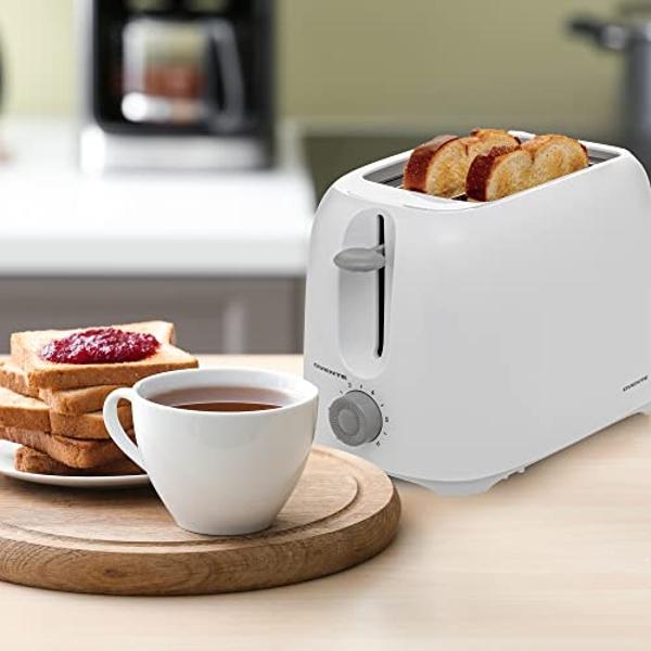 OVENTE Electric 2 Slice Toaster Machine with 6-Shade Browning Selector Setting, Compact Design and Removable Crumb Tray, 700W Power Perfect for Toasting Bread, Thin Bagels and Waff