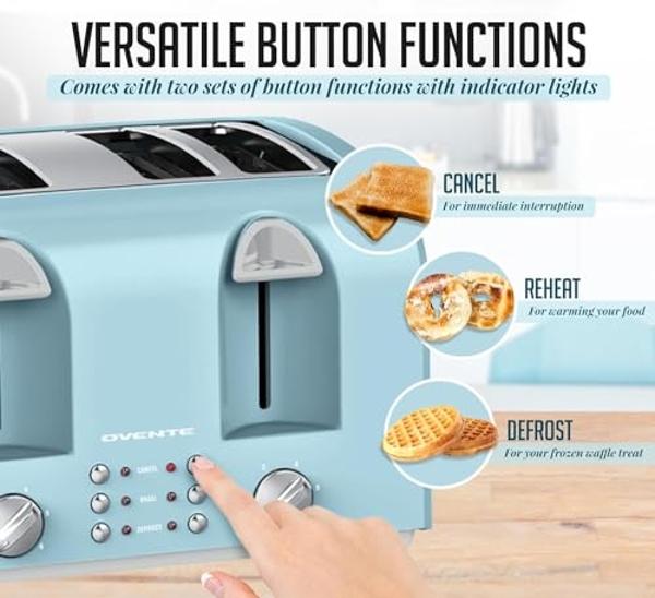 OVENTE Electric 2 Slice Toaster Machine with 6-Shade Browning Selector Setting, Compact Design and Removable Crumb Tray, 700W Power Perfect for Toasting Bread, Thin Bagels and Waff
