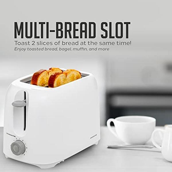 OVENTE Electric 2 Slice Toaster Machine with 6-Shade Browning Selector Setting, Compact Design and Removable Crumb Tray, 700W Power Perfect for Toasting Bread, Thin Bagels and Waff