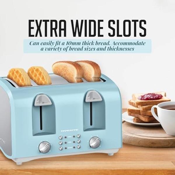OVENTE Electric 2 Slice Toaster Machine with 6-Shade Browning Selector Setting, Compact Design and Removable Crumb Tray, 700W Power Perfect for Toasting Bread, Thin Bagels and Waff