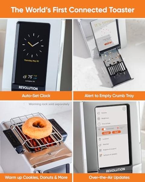 Revolution R180 Connect Smart Toaster Bundle with Toastie Press – Touchscreen, 2-Slice Wide Slot, InstaGLO Tech – Toast Bread, Bagels, Waffles, Muffins, Tortillas, Pastries – Black