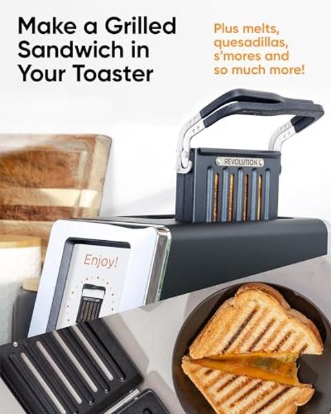 Revolution R180 Connect Smart Toaster Bundle with Toastie Press – Touchscreen, 2-Slice Wide Slot, InstaGLO Tech – Toast Bread, Bagels, Waffles, Muffins, Tortillas, Pastries – Black