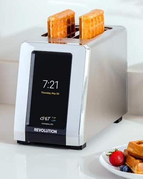 Revolution R180 Connect Smart Toaster + Toastie Press Bundle – Touchscreen, 2-Slice Wide Slot, InstaGLO Tech – Toast Bread, Bagels, Waffles, Muffins, Tortillas, Pastries – Stainles