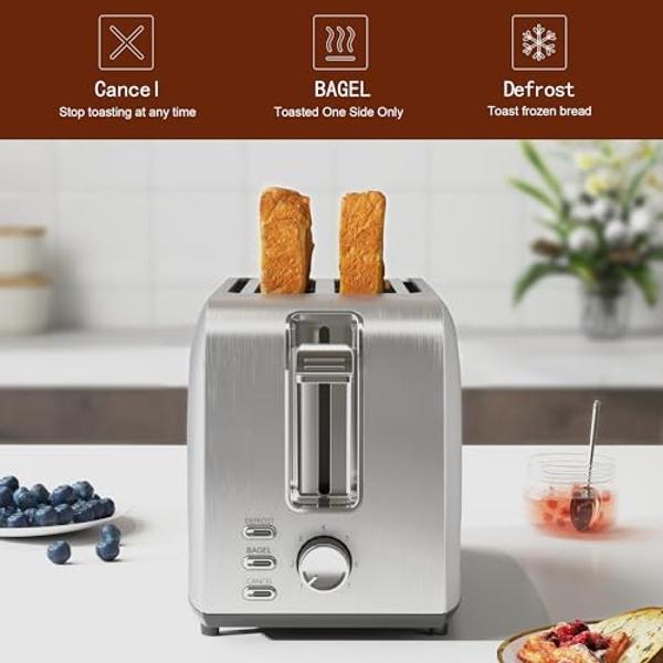 Hamilton Beach 2 Slice Toaster with Extra-Wide Slots, Bagel Setting, Toast Boost, Slide-Out Crumb Tray, Auto-Shutoff & Cancel Button, Digital with Defrost Function, Stainless Steel