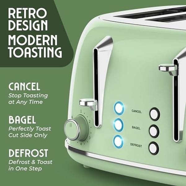 GE Stainless Steel 4 Slice Toaster | Extra Wide Slots for Bagels, Breads, Waffles & More | 7 Shade Options | Countertop Kitchen Essentials | 1500 watt