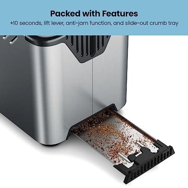 Chefman Smart Touch 4 Slice Digital Toaster, 6 Shade Settings, Stainless Steel Toaster 4 Slice with Extra-Wide Slots, Thick Bread Toaster and Bagel Toaster, 10, Defrost, Removable 
