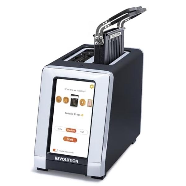 Revolution R180 Connect Smart Toaster Bundle with Toastie Press – Touchscreen, 2-Slice Wide Slot, InstaGLO Tech – Toast Bread, Bagels, Waffles, Muffins, Tortillas, Pastries – Black
