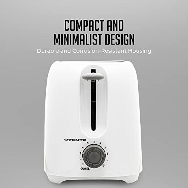 OVENTE Electric 2 Slice Toaster Machine with 6-Shade Browning Selector Setting, Compact Design and Removable Crumb Tray, 700W Power Perfect for Toasting Bread, Thin Bagels and Waff