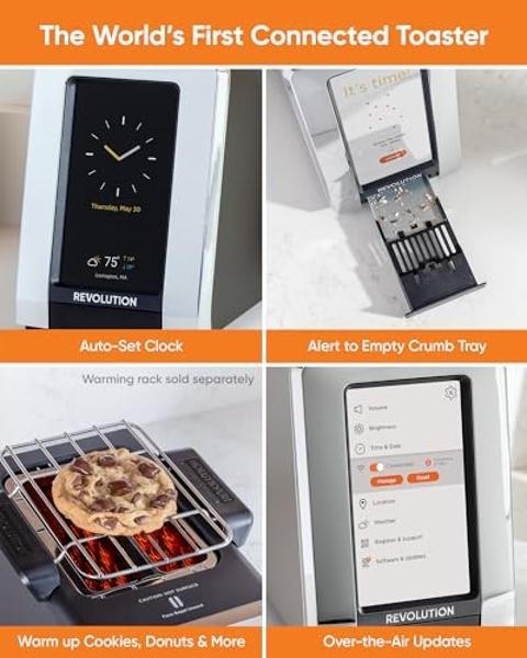 Revolution R180 Connect Smart Toaster + Toastie Press Bundle – Touchscreen, 2-Slice Wide Slot, InstaGLO Tech – Toast Bread, Bagels, Waffles, Muffins, Tortillas, Pastries – Stainles