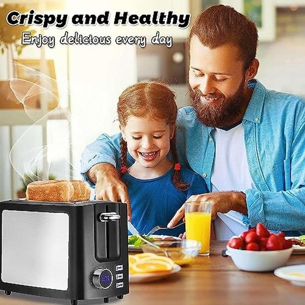 BUYDEEM DT620 2-Slice Toaster, Extra Wide Slots, Retro Stainless Steel with High Lift Lever, Bagel and Muffin Function, Removal Crumb Tray, 7-Shade Settings,Cozy Greenish