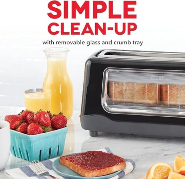 DASH Clear View Toaster - Compact Design with 7 Browning Levels & Clear-View Window, Extra-Wide Slot Large Toaster, 1-Touch Defrost, Reheat & Bagel Functions - Easy Clean Up Crumb 