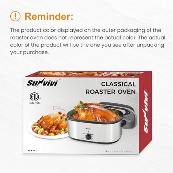 Roaster Oven 18Qt, Multifunctional Electric Roaster Oven for Turkey Meats Bread Soup Sauce, Fast-Cooking Turkey Roaster with Self-Basting Lid, Removable Pan and Rack, Stainless Ste