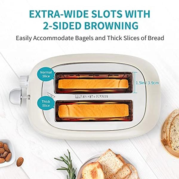 RAMJOY Toaster 4 Slice, Dual Independent Controls, Extra Wide Slot Toasters for Bagel, Bread, Waffles, 7 Shade Settings, 4 Main Functions, Removable Crumb Tray, 1500 Watts, Brushed