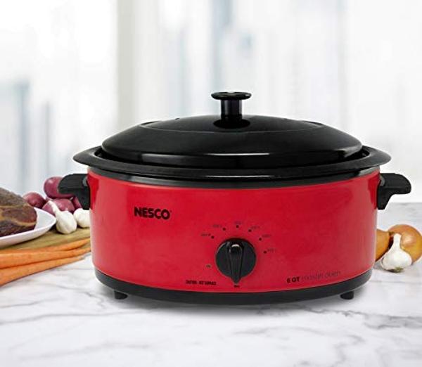 NESCO 4816-12, Roaster Oven with Porcelain Cookwell, Red, 6 quart, 750 watts
