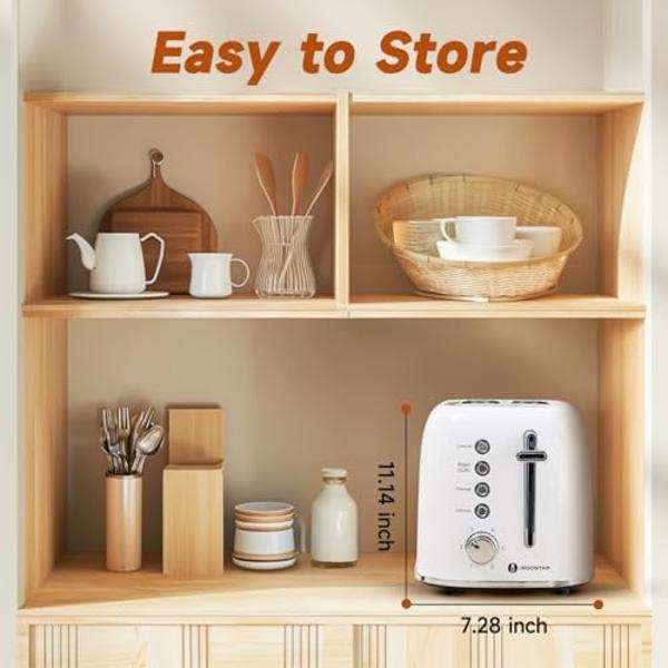 RAMJOY Toaster 4 Slice, Dual Independent Controls, Extra Wide Slot Toasters for Bagel, Bread, Waffles, 7 Shade Settings, 4 Main Functions, Removable Crumb Tray, 1500 Watts, Brushed