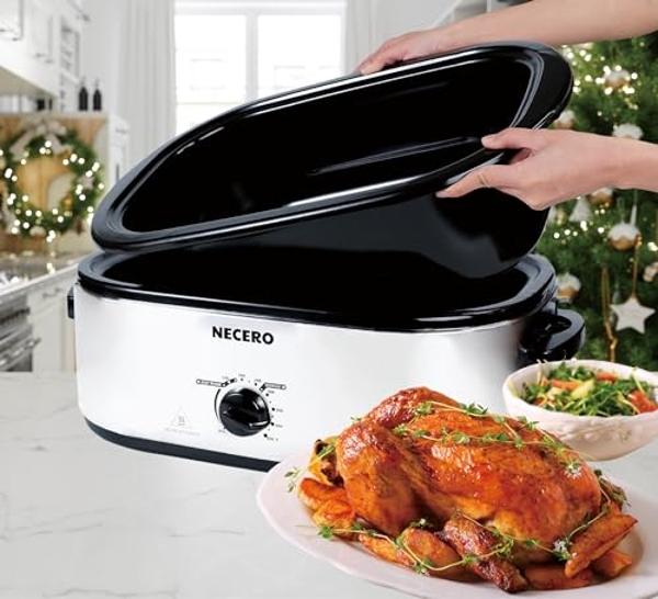 26QT Electric Roaster Oven, Electric Turkey Roaster with Viewing & Self-basting Lid, Stainless Steel Turkey Roaster Oven, Blue