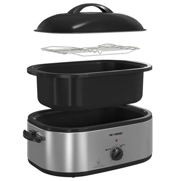 Roaster Oven 18Qt, Multifunctional Electric Roaster Oven for Turkey Meats Bread Soup Sauce, Fast-Cooking Turkey Roaster with Self-Basting Lid, Removable Pan and Rack, Stainless Ste