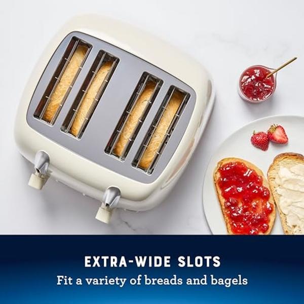 Toaster 4 Slice, Extra Wide Slots, Stainless Steel with High Lift Lever, Bagel and Muffin Function, Removal Crumb Tray, 7-Shade Settings with Warming Rack, Silver, Yabano