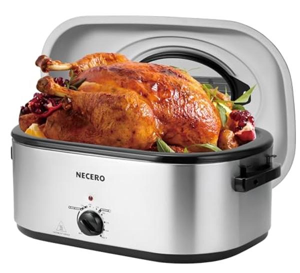 NECERO Roaster Oven, 24Qt Electric Roaster Oven with Visible Glass Lid, Electric Turkey Roaster pan with Removable Pan & Rack Full Range Temperature ControlFits Turkeys, Slow Cooke