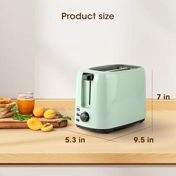 iSiLER 2 Slice Toaster, 1.3 Inches Wide Slot Bagel Toaster with 7 Shade Settings and Double Side Baking, Removable Crumb Tray, Defrost Cancel Function Green