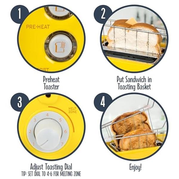 Nostalgia Grilled Cheese Toaster with Easy-Clean Toaster Baskets and Adjustable Toasting Dial with Wide Slots