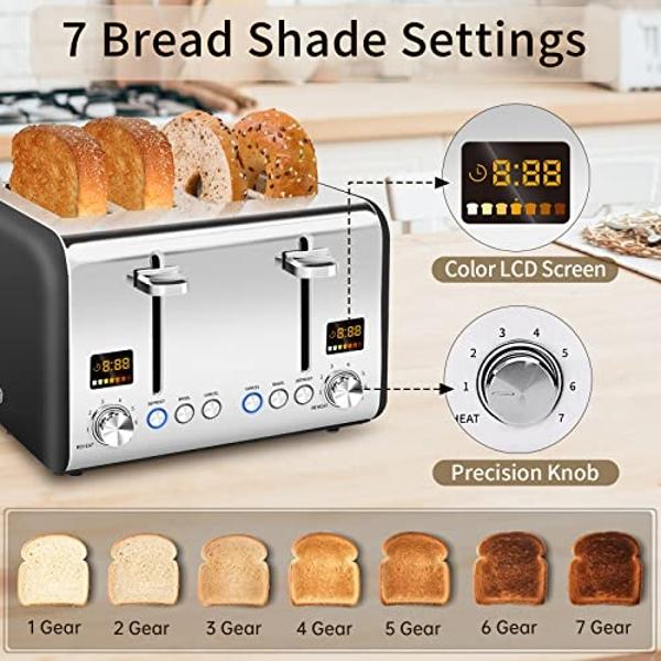 Oster 4 Slice Touchscreen Toaster, Digital Countdown Timer, 6 Shade Settings, Easy Touch Technology, Bagel/Reheat/Frozen Modes, Stainless Steel