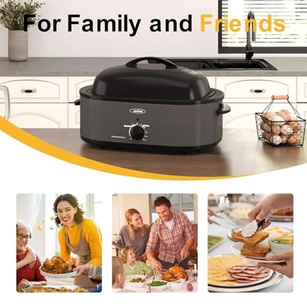 Roaster Oven 22 Quart Electric, Turkey Roaster with Self-Basting Lid Design, Large Stainless Steel Electric Turkey Roaster Oven Fits Turkeys Up to 26LB